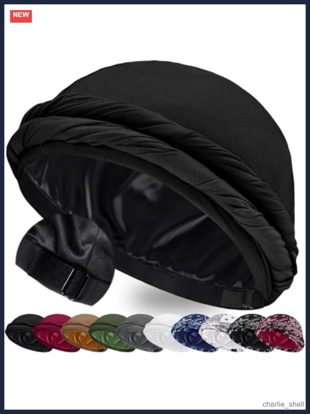 Satin Lined Halo Turban Wave Cap Pre-Tied Adjustable Beanie for Sleep